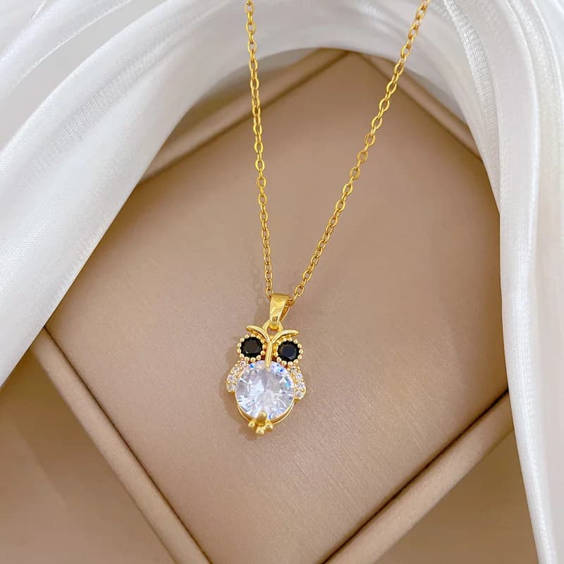 สร้อยคอจี้รูปนกฮูกประดับเพชร Zircon เปล่งประกาย