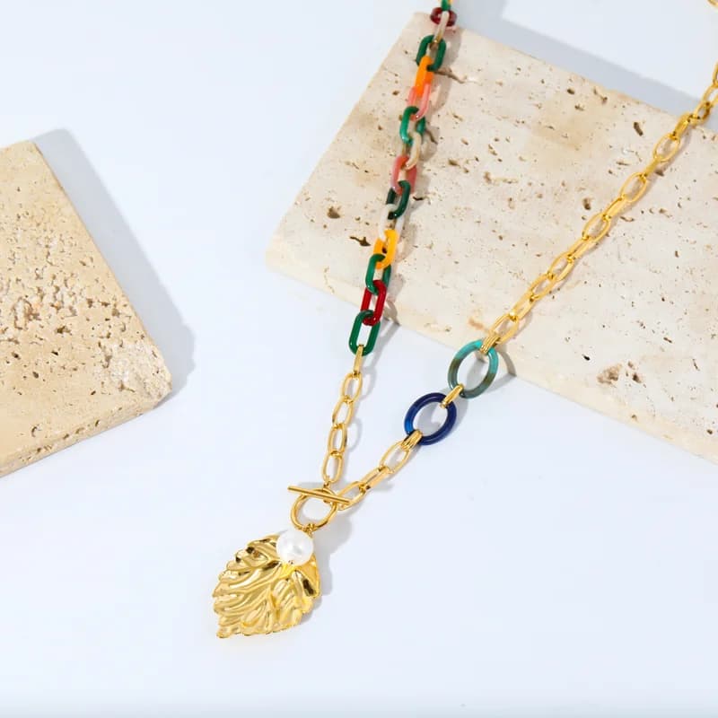 Large Acrylic Leaf Pendant Necklace