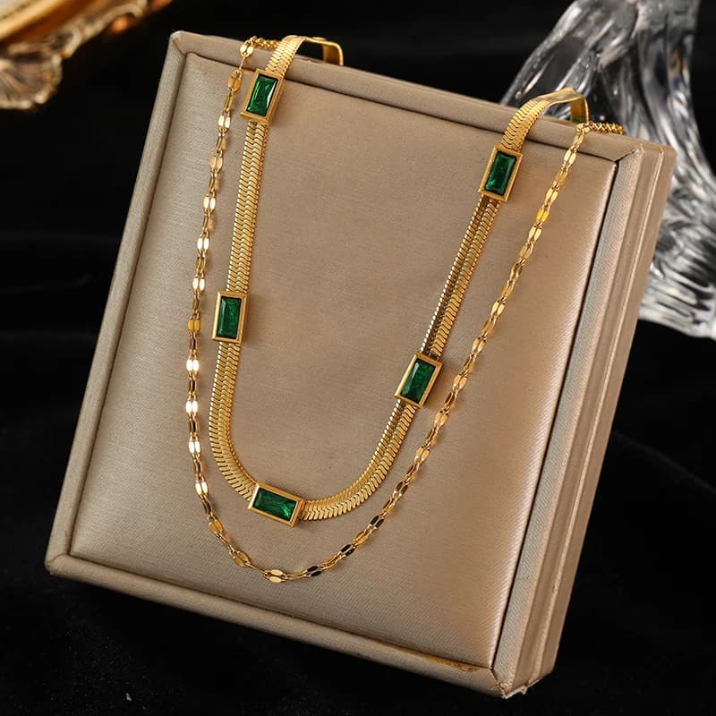 316L Stainless Steel Green Zirconia Choker Necklace