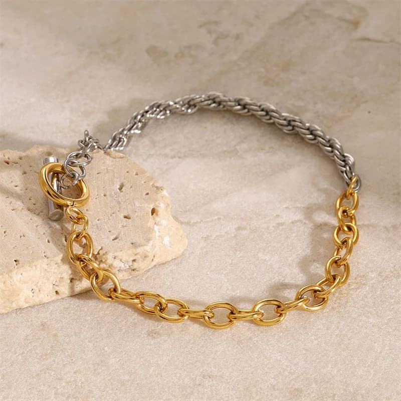 Chain Necklace and Bracelet Set, Gold and Silver