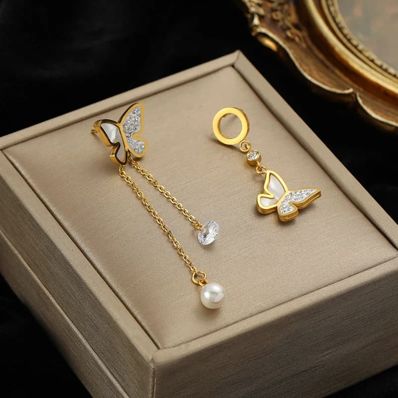 Stainless Steel Gold Long Dangle Earrings