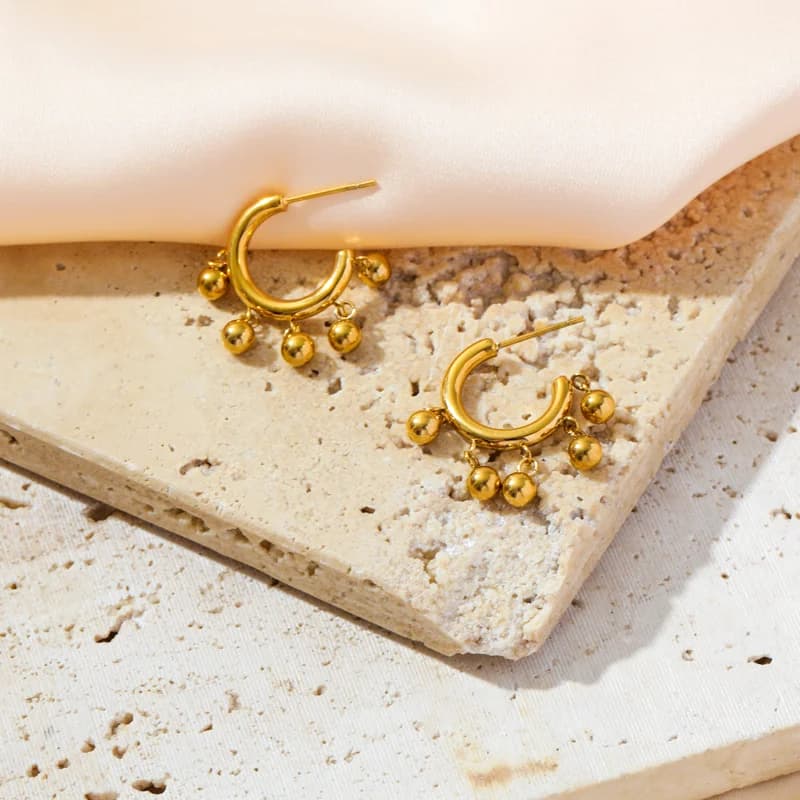 316L Stainless Steel Gold C-Shaped Bead Stud Earrings