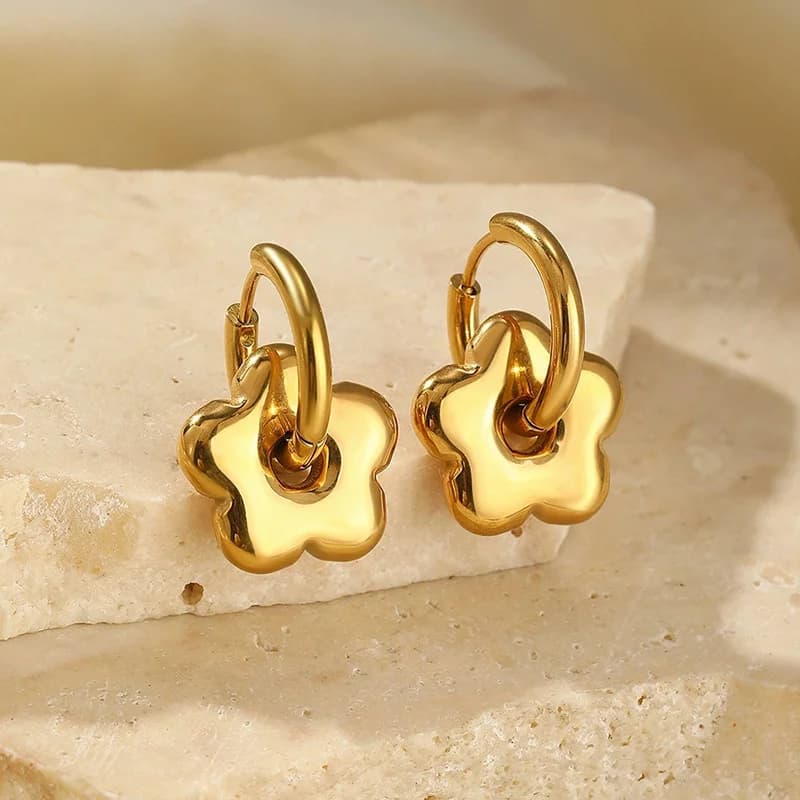 Small Flower Stud Earrings, Gold PVD Plated
