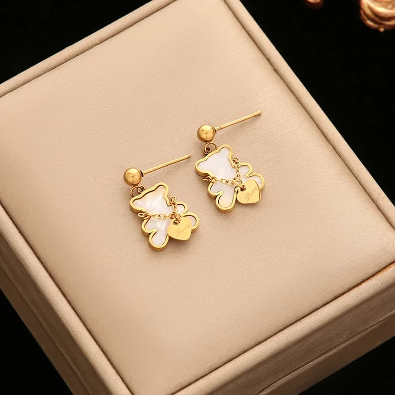 Stainless Steel Flower Butterfly Bear Drop Earrings