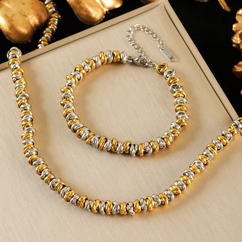 Chain Necklace and Bracelet Set, Gold and Silver