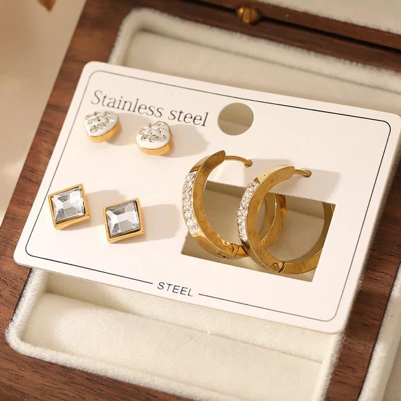 Sparkling Zircon Hoop and Stud Earring Set