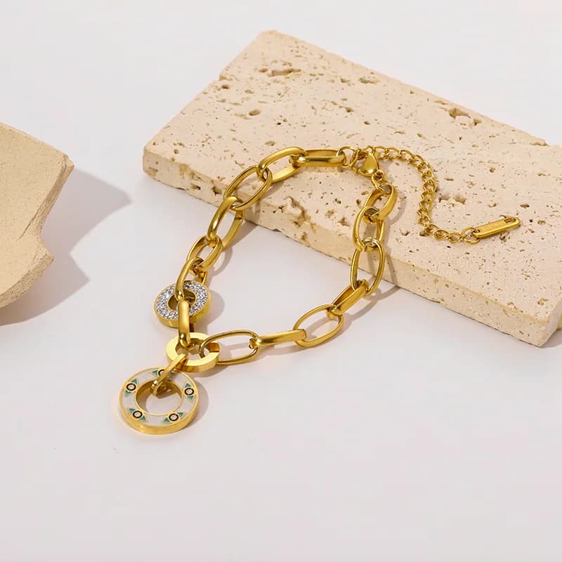 Thick Geometric Chain Bracelet, Gold Stainless Steel
